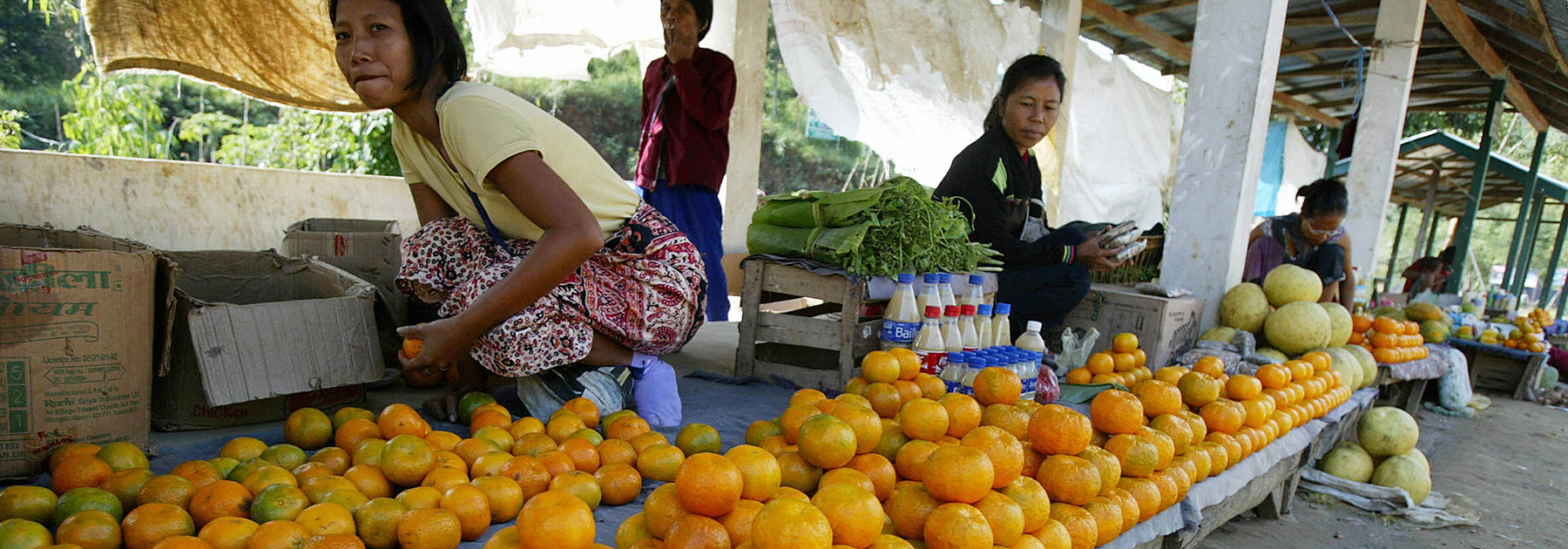 Mizo women sell fruit and vegetables at the roadside in Aizawl, capital of the north-eastern state of Mizoram. (DIPTENDU DUTTA/AFP/Getty Images)